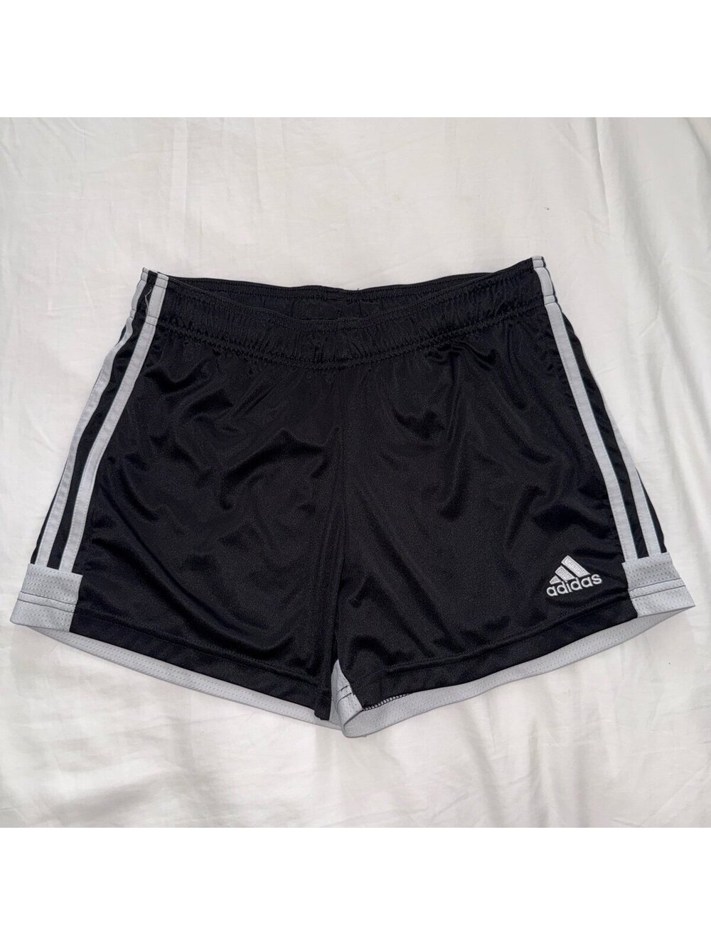 Adidas Black Athletic Shorts with White Stripes Small